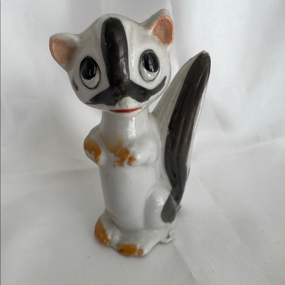 Vintage MCM White and Black Ceramic Figurine Japan
